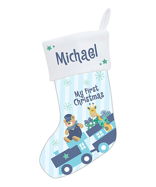 Blue & White 'My First Christmas' Personalized Stocking