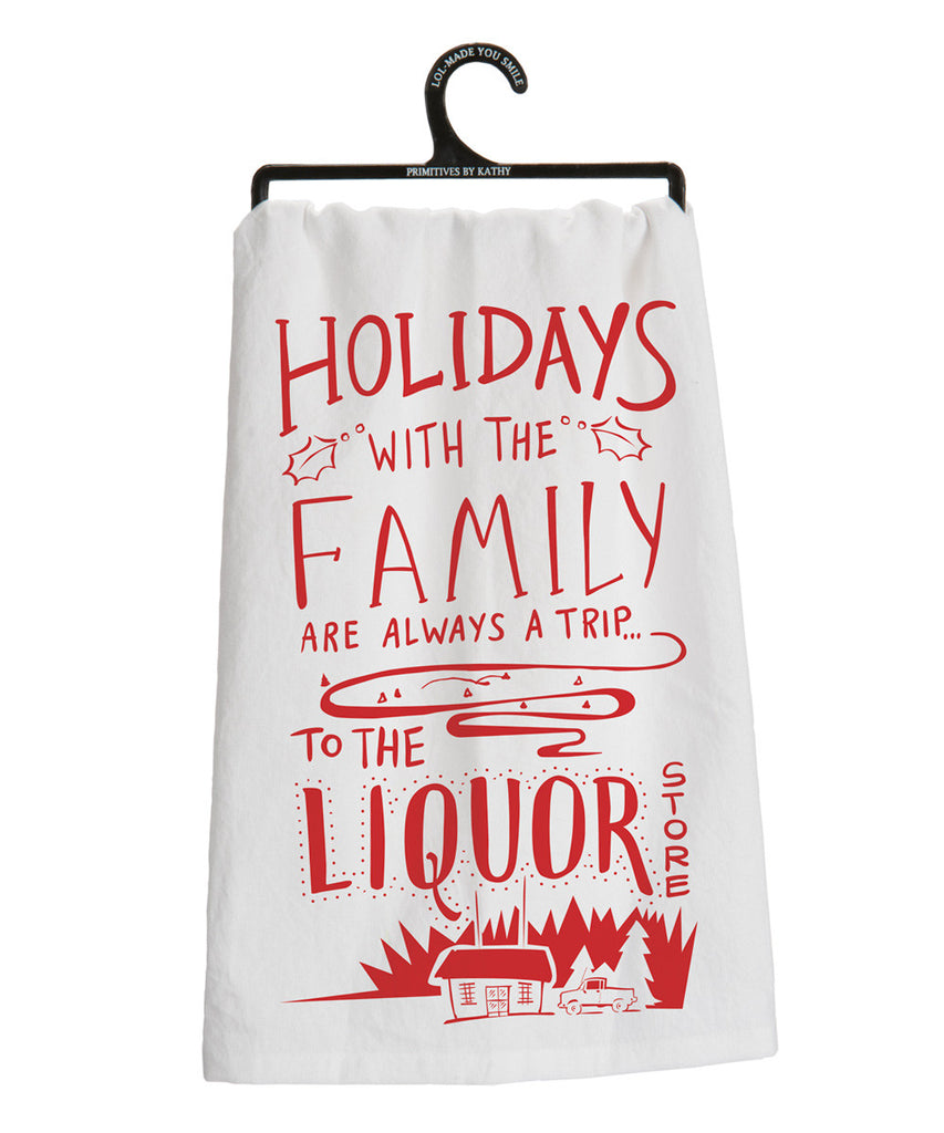 White & Red 'A Trip to the Liquor Store' Dish Towel